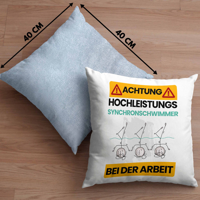 Synchronschwimmer Kissen mit Füllung 40x40 Geschenk Lustiger Spruch Geschenkidee für Synchronschwimmer Achtung Hochleistungs Synchronschwimmer Bei Der Arbeit (Grau) Blau Trendation