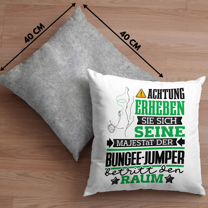 Bungee-Jumper Geschenk Kissen mit Füllung 40x40 Lustiger Spruch Erheben Sie Sich Der Bungee-Jumper Betritt den Raum (Grau) Grau Trendation