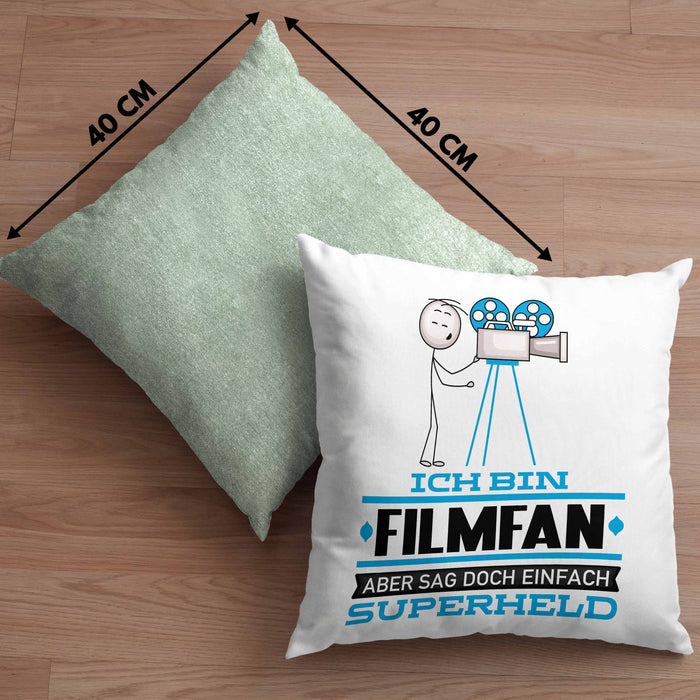 Filmfan Geschenk Kissen mit Füllung 40x40 Ich Bin Filmfan Aber Sag Doch Einfach Superheld Lustige Geschenkdiee für Filmfan (Grau) Grün Trendation