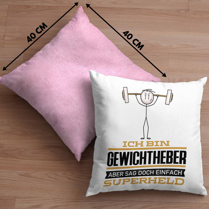 Gewichtheber Geschenk Kissen mit Füllung 40x40 Ich Bin Gewichtheber Aber Sag Doch Einfach Superheld Lustige Geschenkdiee für Gewichtheber (Grau) Rosa Trendation