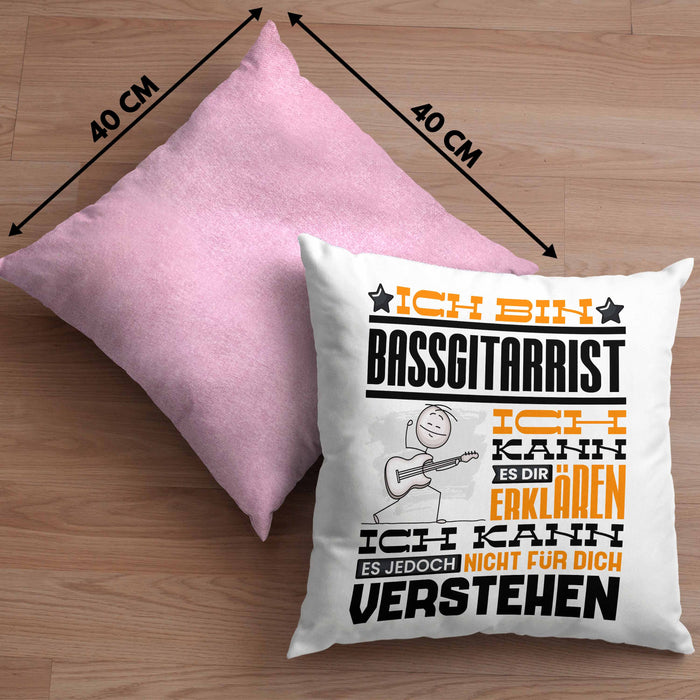 Bassgitarrist Geschenk Kissen mit Füllung 40x40 Geschenkidee für Bassgitarrist Geburtstag Lustig Ich Bin Bassgitarrist Ich Kann Es Dir Erklären Aber Nicht Für Dich Verstehen (Grau) Rosa Trendation