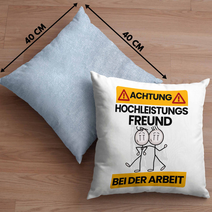 Freund Kissen mit Füllung 40x40 Geschenk Lustiger Spruch Geschenkidee für Freund Achtung Hochleistungs Freund Bei Der Arbeit (Grau) Blau Trendation