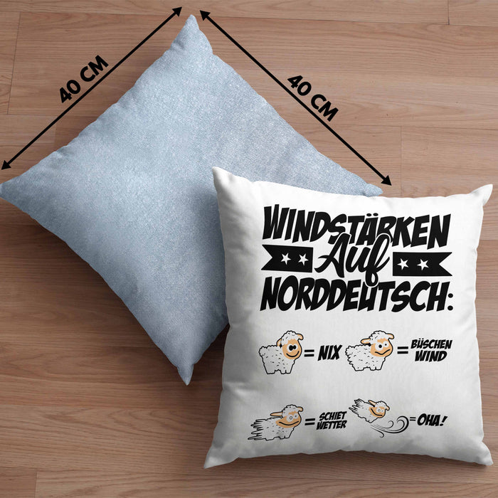 Norddeutsche Kissen mit Füllung 40x40 Geschenk Windstärken Schaf Geschenkidee (Grau) Blau Trendation
