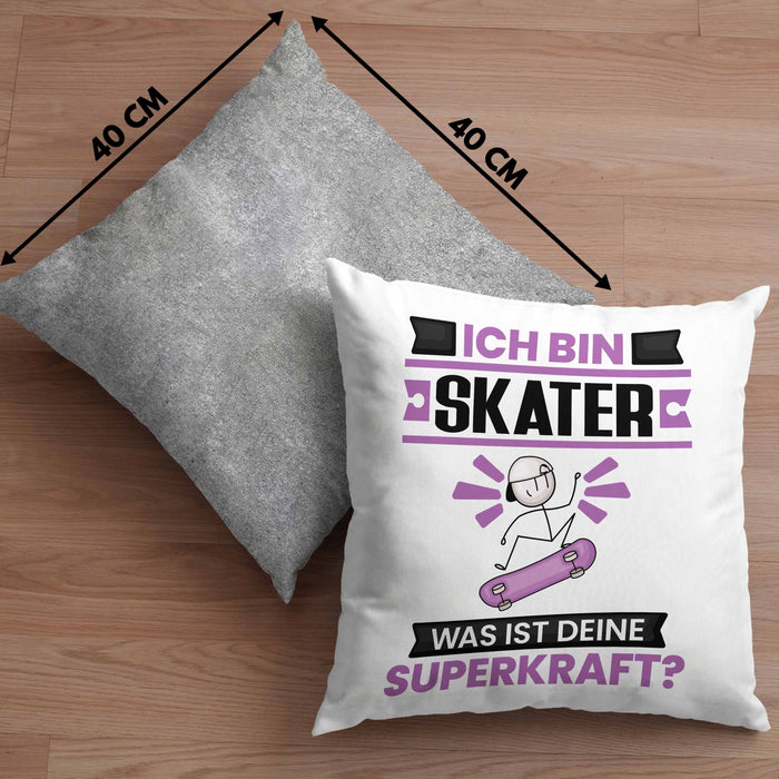 Skater Kissen mit Füllung 40x40 Geschenk für Skater Geburtstag Lustiger Spruch Was Ist Deine Superkraft (Grau) Grau Trendation
