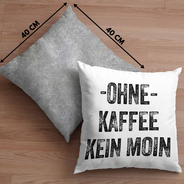 Lustige Kissen mit Füllung 40x40 Kaffeegenießer Geschenk Ohne Kaffee Kein Moin Geschenk Kaffeeliebhaber (Grau) Grau Trendation