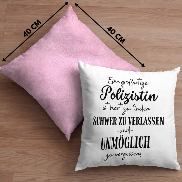 Polizistin Abschied Geschenk Kissen mit Füllung 40x40 Abschiedsgeschenk für Polizistin Hart Zu Finden Schwer Zu Verlassen (Grau) Rosa Trendation