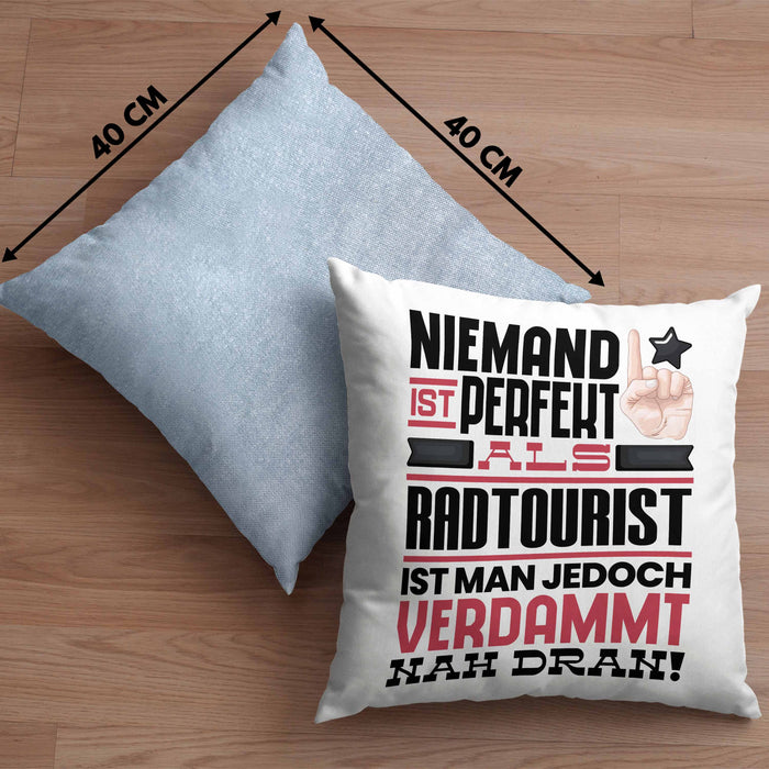 Radtourist Geschenk Kissen mit Füllung 40x40 Lustige Geschenkidee für Radtourist Geburtstag Niemand Ist Perfekt Aber Als Radtourist Ist Man Nah Dran (Grau) Blau Trendation