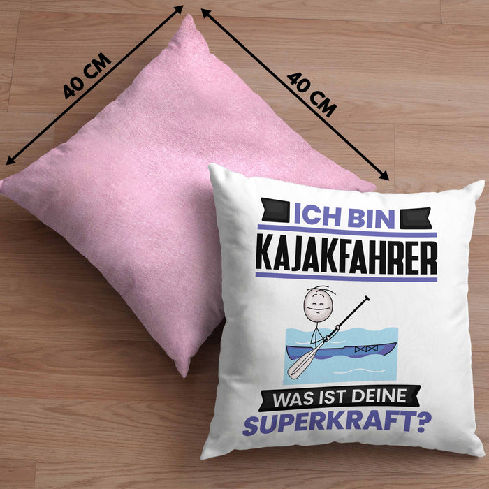 Kajakfahrer Kissen mit Füllung 40x40 Geschenk für Kajakfahrer Geburtstag Lustiger Spruch Was Ist Deine Superkraft (Grau) Rosa Trendation