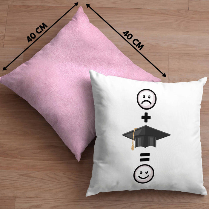 Abschluss Kissen mit Füllung 40x40 Geschenk für Bestandene Prüfung Abitur Bacherlor Master Lustige Geschenkidee :( + Abschluss = :) Geburtstag (Grau) Rosa Trendation