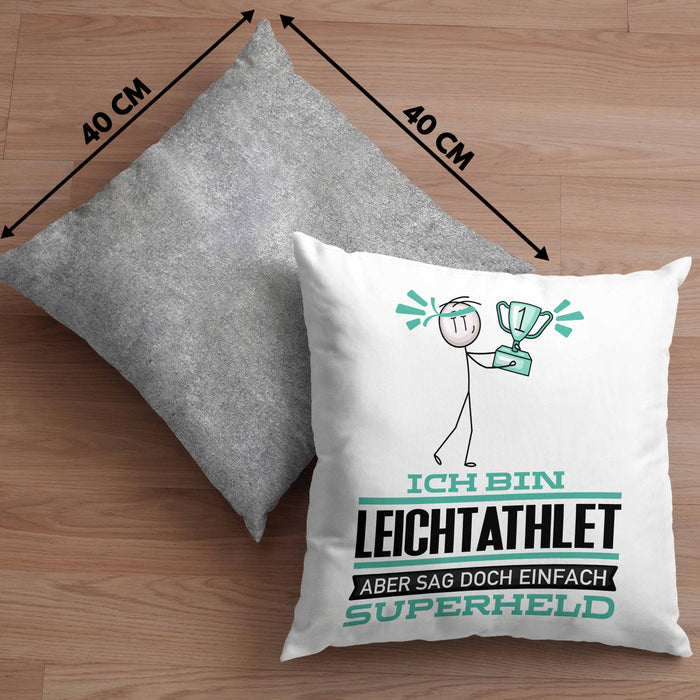 Leichtathlet Geschenk Kissen mit Füllung 40x40 Ich Bin Leichtathlet Aber Sag Doch Einfach Superheld Lustige Geschenkdiee für Leichtathlet (Grau) Grau Trendation