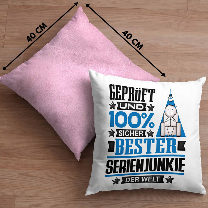 Serienjunkie Geschenk Lustiger Spruch für Serienjunkie Geschenkidee Bester Serienjunkie Der WeltKissen mit Füllung 40x40 (Grau) Rosa Trendation