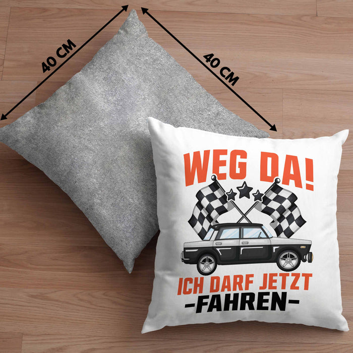 Führerschein Bestanden Geschenk Kissen mit Füllung 40x40 Bestandener Führerschein Weg Da Ich Darf Jetzt Fahren Fahrschule (Grau) Grau Trendation