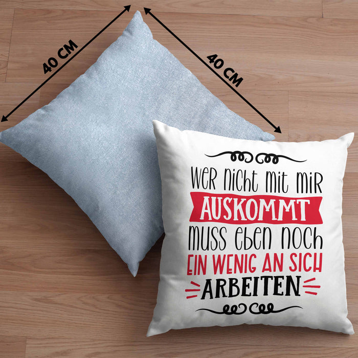 Lustige Kissen mit Füllung 40x40 mit Spruch als Geschenkidee Wer Nicht Mit Mir Auskommt (Grau) Blau Trendation