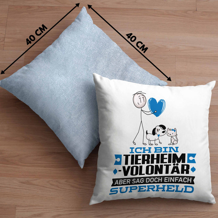 Tierheimvolontär Geschenk Kissen mit Füllung 40x40 Ich Bin Tierheimvolontär Aber Sag Doch Einfach Superheld Lustige Geschenkdiee für Tierheimvolontär (Grau) Blau Trendation