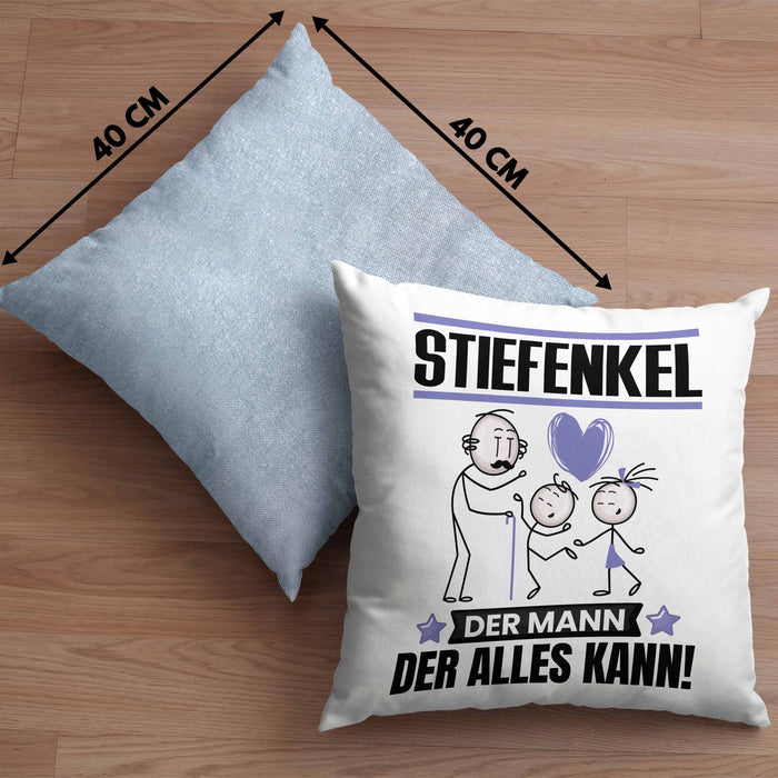 Stiefenkel Kissen mit Füllung 40x40 Geschenk für Stiefenkel Der Mann Der Alles Kann Geschenkidee zum Geburtstag (Grau) Blau Trendation