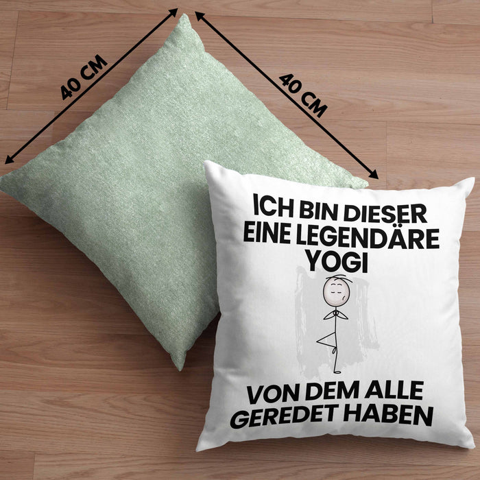 Yogi Geschenk Kissen mit Füllung 40x40 Lustige Geschenkidee Geburtstag für Yogi Ich Bin Dieser Legendäre Yogi Von Dem Alle Geredet Haben (Grau) Grün Trendation