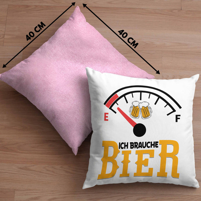Kissen mit Füllung 40x40 Ich Brauche Bier Lustiges Biertrinker Party Geschenk (Grau) Rosa Trendation