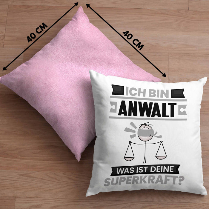 Anwalt Kissen mit Füllung 40x40 Geschenk für Anwalt Geburtstag Lustiger Spruch Was Ist Deine Superkraft (Grau) Rosa Trendation