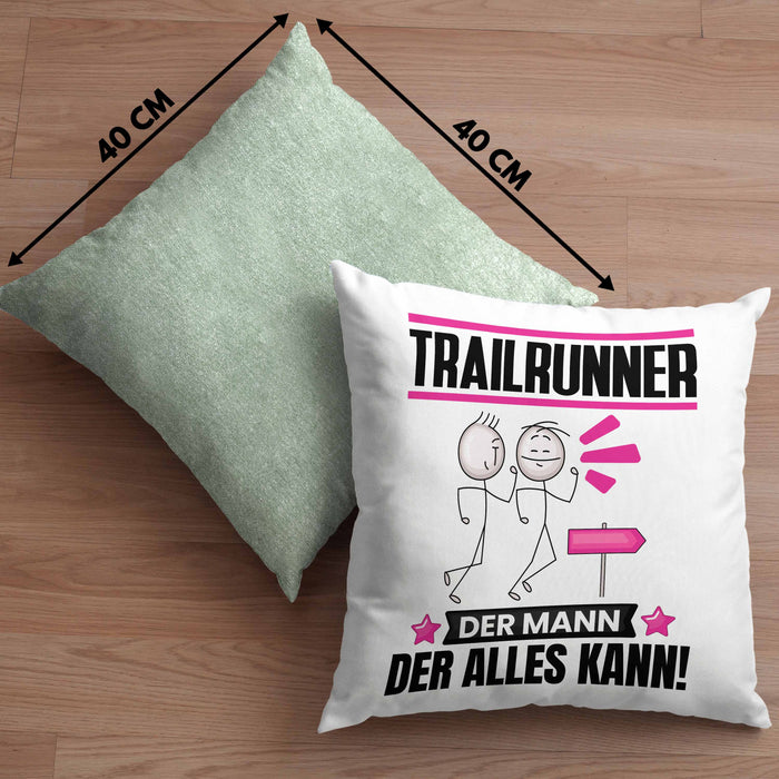 Trailrunner Kissen mit Füllung 40x40 Geschenk für Trailrunner Der Mann Der Alles Kann Geschenkidee zum Geburtstag (Grau) Grün Trendation
