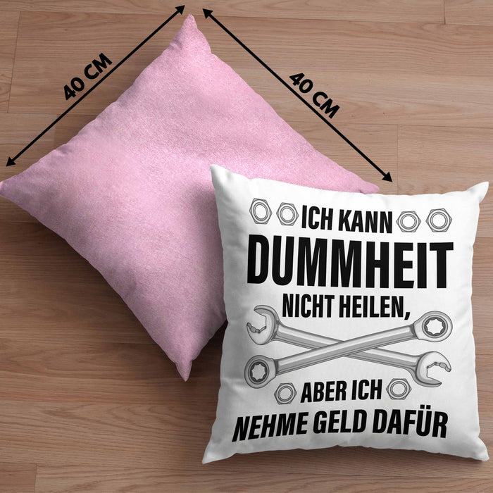 KFZ Mechaniker Geschenk Lustig Kissen mit Füllung 40x40 Automechaniker Handwerker Mechatroniker Werkstatt Kissen mit Füllung 40x40 (Grau) Rosa Trendation