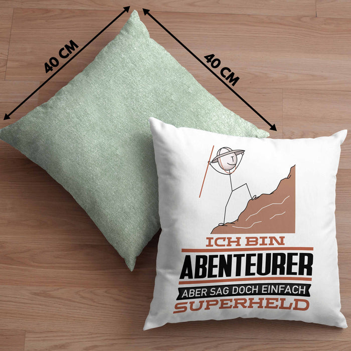 Abenteurer Geschenk Kissen mit Füllung 40x40 Ich Bin Abenteurer Aber Sag Doch Einfach Superheld Lustige Geschenkdiee für Abenteurer (Grau) Grün Trendation