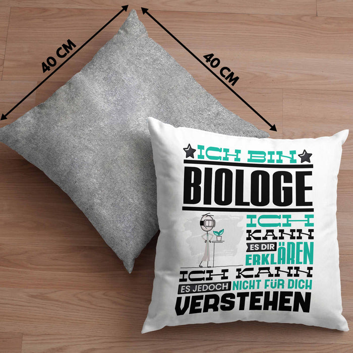 Biologe Geschenk Kaffee-Kissen mit Füllung 40x40 Geschenkidee für Biologe Ich Bin Biologe Ich Kann Es Dir Erklären Jedoch Nicht Für Dich Verstehen Spruch Lustig (Grau) Grau Trendation