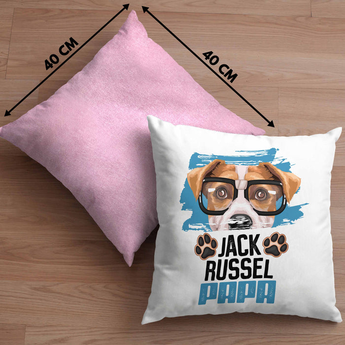 Jack Russell Papa Besitzer Kissen mit Füllung 40x40 Geschenk Lustiger Spruch Geschenkidee Jack Russell Liebhaber (Grau) Rosa Trendation