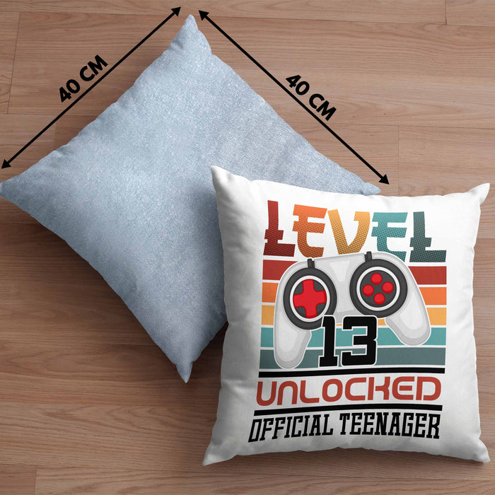13. Geburtstag Kissen mit Füllung 40x40 Jungs Gaming Official Teenager 13er Geburtstag Geschenkidee (Grau) Blau Trendation