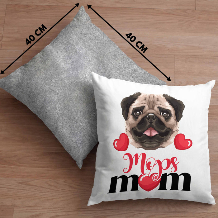 Mops Besitzer Mom Mama Kissen mit Füllung 40x40 Geschenk Lustiger Spruch Geschenkidee Mops Besitzerin (Grau) Grau Trendation