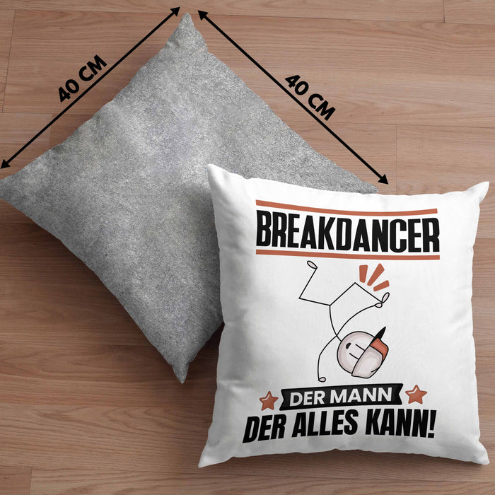 Breakdancer Kissen mit Füllung 40x40 Geschenk für Breakdancer Der Mann Der Alles Kann Geschenkidee zum Geburtstag (Grau) Grau Trendation