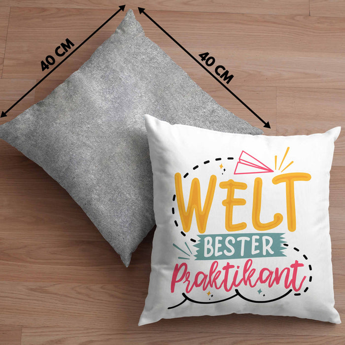 Praktikant Kissen mit Füllung 40x40 Geschenk Für Praktikanten Geschenkidee Welt Bester Praktikant (Grau) Grau Trendation