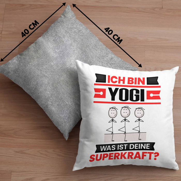 Yogi Kissen mit Füllung 40x40 Geschenk für Yogi Geburtstag Lustiger Spruch Was Ist Deine Superkraft (Grau) Grau Trendation