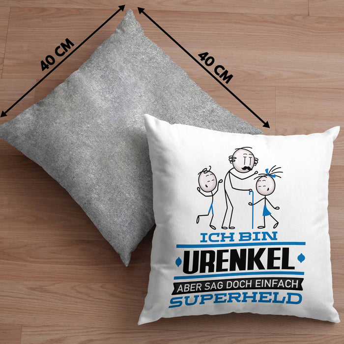 Urenkel Geschenk Kissen mit Füllung 40x40 Ich Bin Urenkel Aber Sag Doch Einfach Superheld Lustige Geschenkdiee für Urenkel (Grau) Grau Trendation