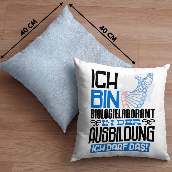 Biologielaborant Ausbildung Kissen mit Füllung 40x40 Geschenk Ich Bin Biologielaborant In Der Ausbildung Ich Darf Das Geschenkidee Spruch (Grau) Blau Trendation