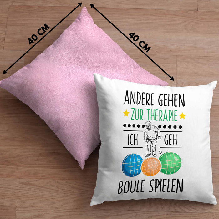 Boule Kissen mit Füllung 40x40 Geschenk Boule-Spieler Geschenkidee Spruch Andere Gehen Zur Therapie Ich Geh Boule Spielen (Grau) Rosa Trendation