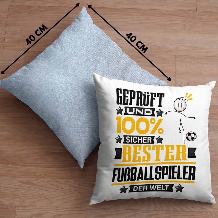 Fußballspieler Geschenk Lustiger Spruch für Fußballspieler Geschenkidee Bester Fußballspieler Der WeltKissen mit Füllung 40x40 (Grau) Blau Trendation