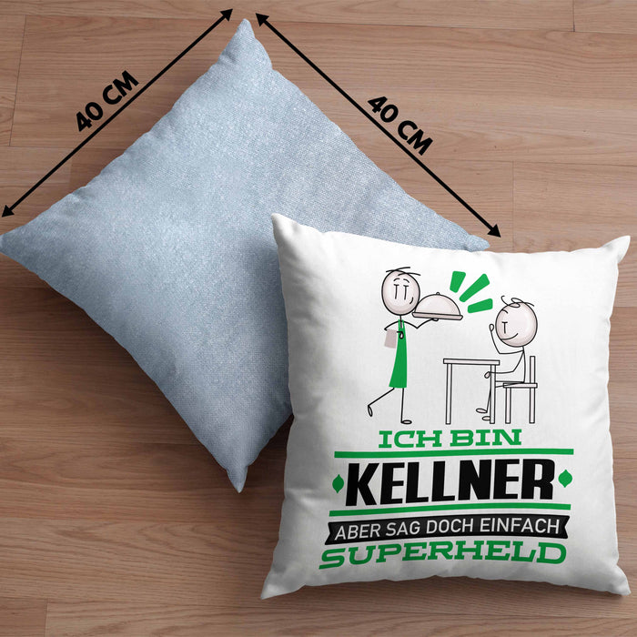 Kellner Geschenk Kissen mit Füllung 40x40 Ich Bin Kellner Aber Sag Doch Einfach Superheld Lustige Geschenkdiee für Kellner (Grau) Blau Trendation