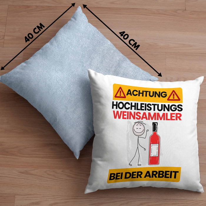 Weinsammler Kissen mit Füllung 40x40 Geschenk Lustiger Spruch Geschenkidee für Weinsammler Achtung Hochleistungs Weinsammler Bei Der Arbeit (Grau) Blau Trendation