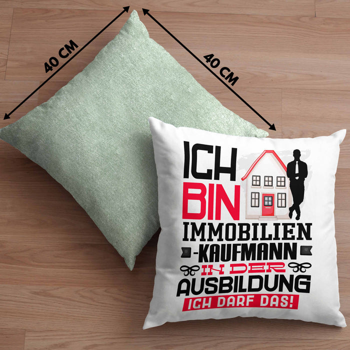 Immobilienkaufmann Ausbildung Kissen mit Füllung 40x40 Geschenk Ich Bin Immobilienkaufmann In Der Ausbildung Ich Darf Das Geschenkidee Spruch (Grau) Grün Trendation