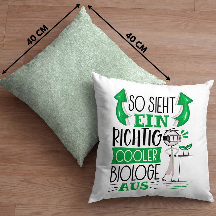 Biologe Kissen mit Füllung 40x40 Geschenk So Sieht Ein RIchtig Cooler Biologe Aus Geschenkidee Lustiger Spruch Geburtstag Biologie Student (Grau) Grün Trendation