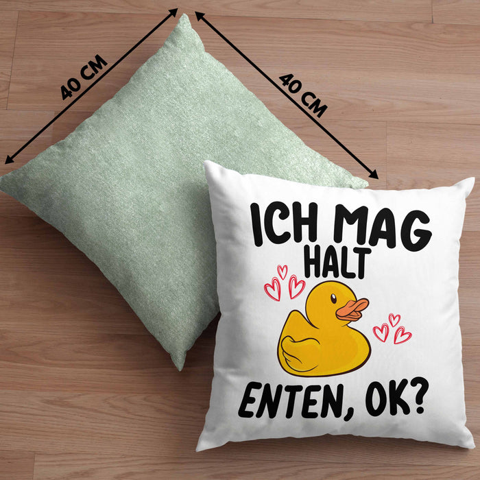 Enten-Liebhaber Geschenk Kissen mit Füllung 40x40 Ich Mag Halt Enten Ok Häferl (Grau) Grün Trendation