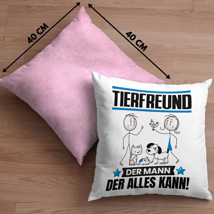 Tierfreund Kissen mit Füllung 40x40 Geschenk für Tierfreund Der Mann Der Alles Kann Geschenkidee zum Geburtstag (Grau) Rosa Trendation