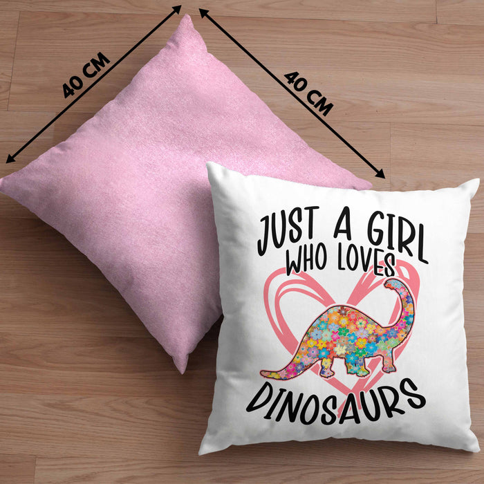 Just A Girl Who Loves Dinosaurs Kissen mit Füllung 40x40 Geschenk Mädchen Dinos Geschenkidee (Grau) Rosa Trendation