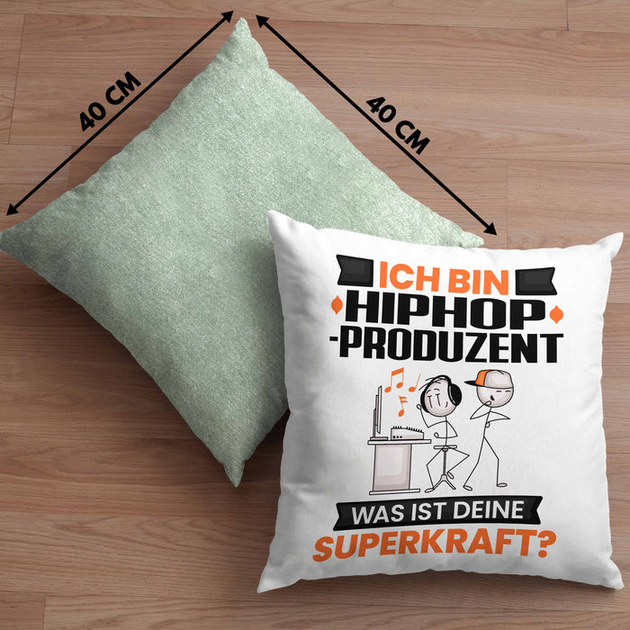 Hiphop-Produzent Kissen mit Füllung 40x40 Geschenk für Hiphop-Produzent Geburtstag Lustiger Spruch Was Ist Deine Superkraft (Grau) Grün Trendation