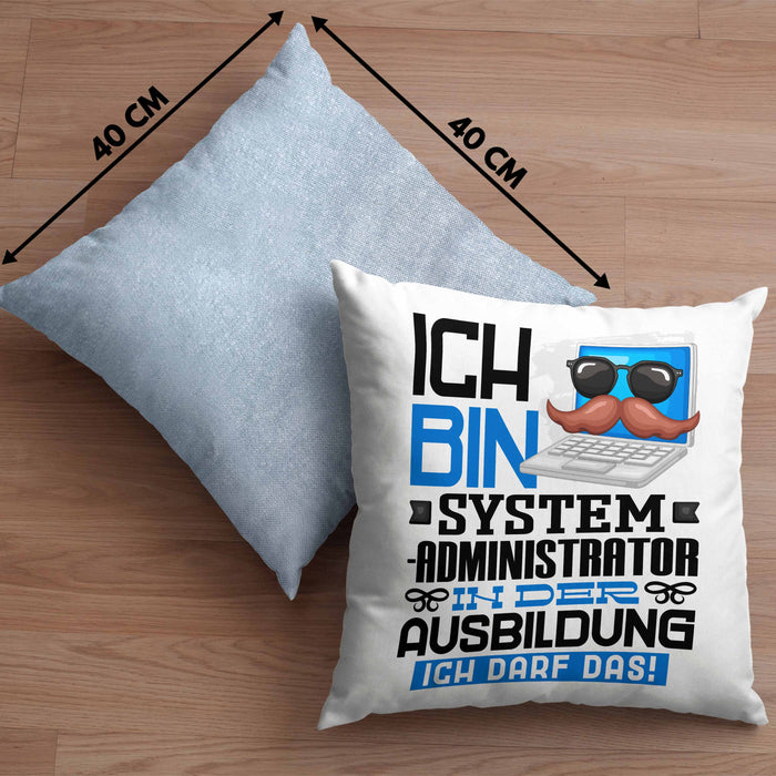 Systemadministrator Ausbildung Kissen mit Füllung 40x40 Geschenk Ich Bin Systemadministrator In Der Ausbildung Ich Darf Das Geschenkidee Spruch (Grau) Blau Trendation