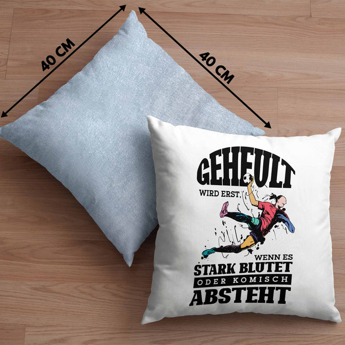 Lustige Handball-Kissen mit Füllung 40x40 Geschenk für Handballspieler Geheult Wird Erst Wenn Es Absteht (Grau) Blau Trendation
