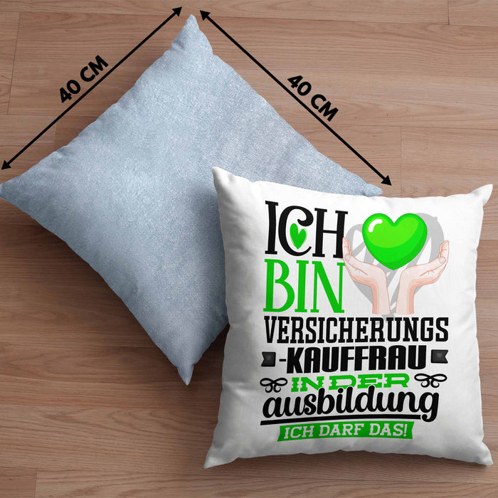 Versicherungskauffrau Ausbildung Start Geschenk Kissen mit Füllung 40x40 Ich Bin Versicherungskauffrau In Der Ausbildung Ich Darf Das Geschenkidee (Grau) Blau Trendation