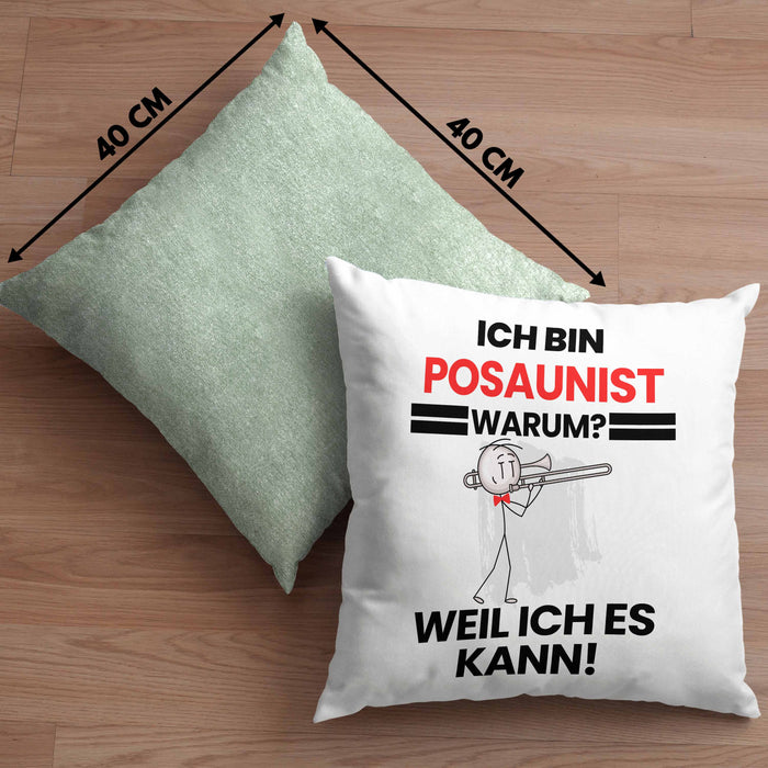 Posaunist Geschenk Kissen mit Füllung 40x40 Lustiger Spruch Ich Bin Posaunist Warum Weil Ich Es Kann Geschenkidee Bester Posaunist Geburtstag (Grau) Grün Trendation