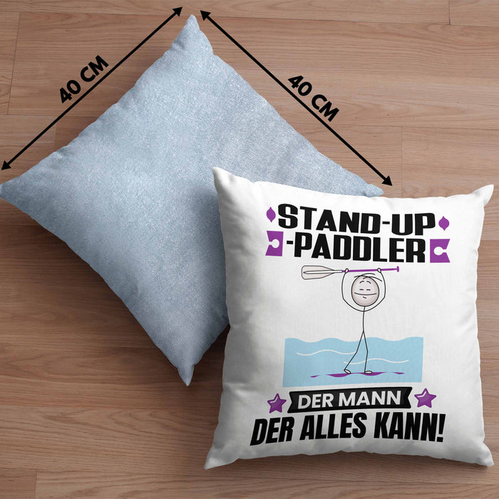 Stand-Up-Paddler Kissen mit Füllung 40x40 Geschenk für Stand-Up-Paddler Der Mann Der Alles Kann Geschenkidee zum Geburtstag (Grau) Blau Trendation