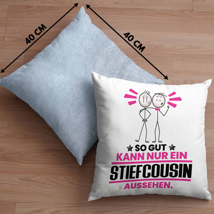 Stiefcousin Geschenk Kissen mit Füllung 40x40 So Gut Kann Nur Ein Stiefcousin Aussehen Geschenkidee (Grau) Blau Trendation